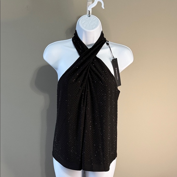 BCBGMAXAZRIA Black Sparkle Halter Top | Size XS | NWT - Picture 1 of 9